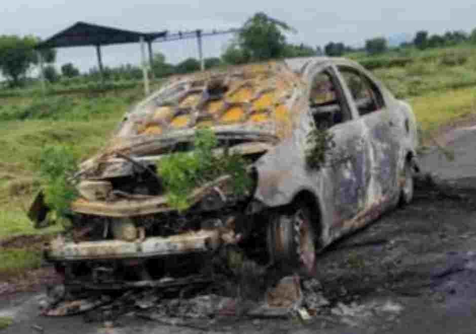 Sangamner Accident the burning car 