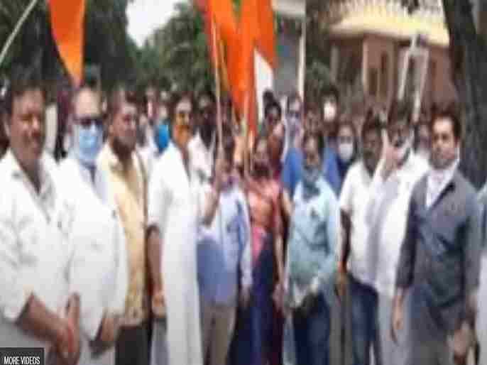 Shiv Sainiks protest against Narayan Rane's statement at Sangamner today