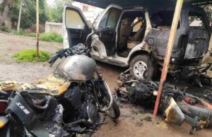 Sangamner four wheeler and bullet burning 