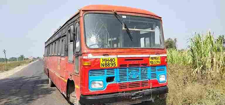 Ahmednagar Stones were hurled at the ST bus by unknown persons