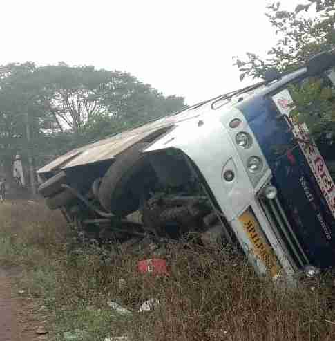 Accident Madhya Pradesh Transport Corporation bus overturned at Rahata