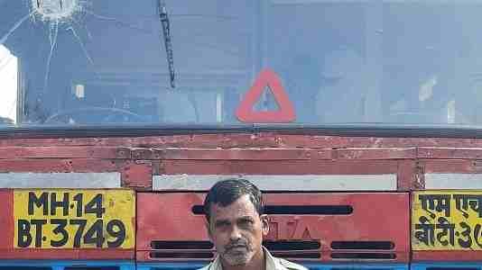 Ahmednagar Stone pelting again on ST bus Driver injured