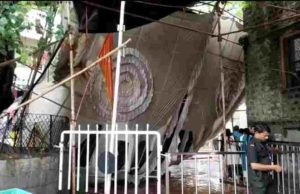 heavy rain, the pavilion near the front of Shri Sai Baba temple collapsed