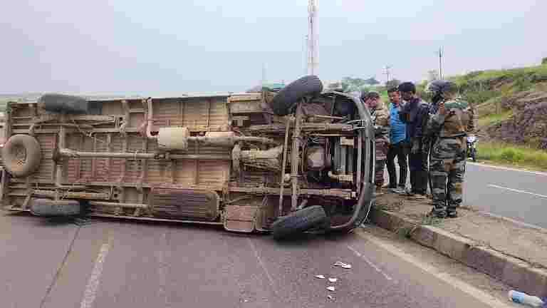 Accident army soldier's car overturned in the ghat