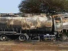 Diesel tanker caught fire on the highway