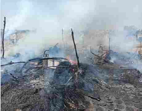 Three huts of sugarcane workers were gutted in the fire at Sangamner