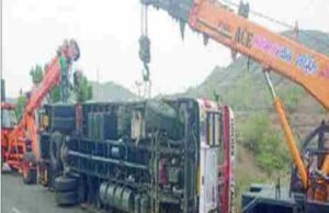 Accident Container overturned on Nashik Pune highway