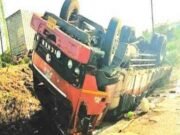 Cargo Tempo overturns from bridge accident