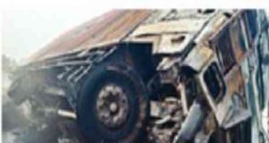 Truck overturned and caught fire truck burnt to ashes