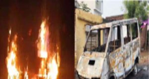 Two-wheeler and four-wheeler set on fire by unknown persons